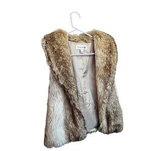 Forever 21 Faux Fur Vest Small Beige & Brown Lined Outerwear, SMALL